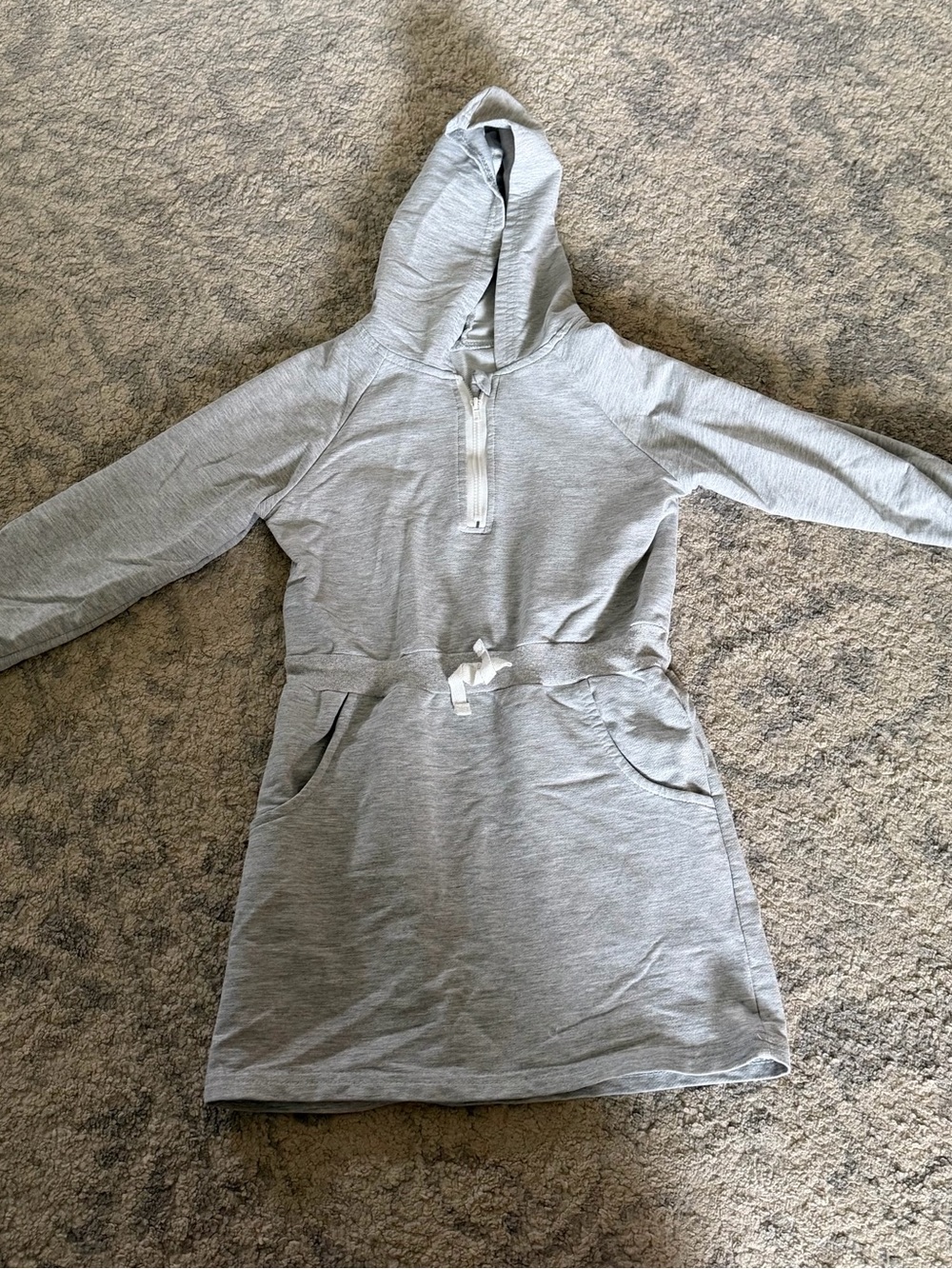 Girls' Gray Hooded Sweatshirt Dress with Drawstring